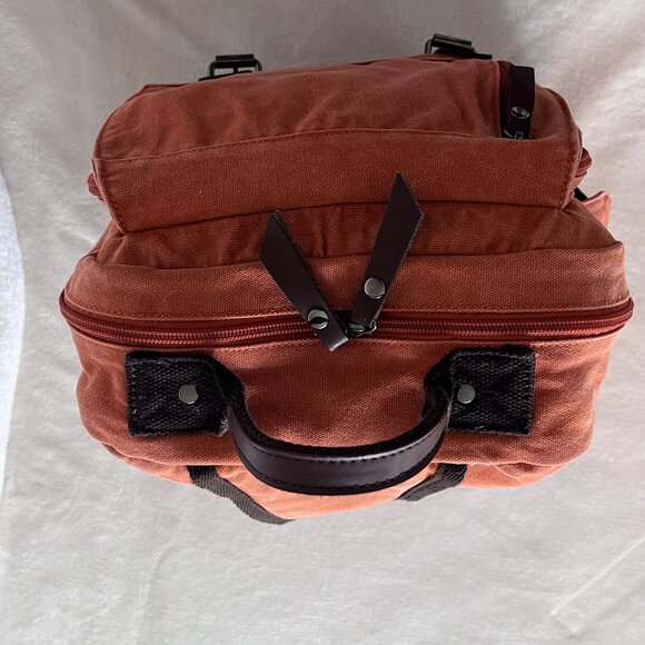 Canvas Cross Body Urban Sling Backpack w/ Vegan PU Leather Detail Burnt Orange - Picture 3 of 12